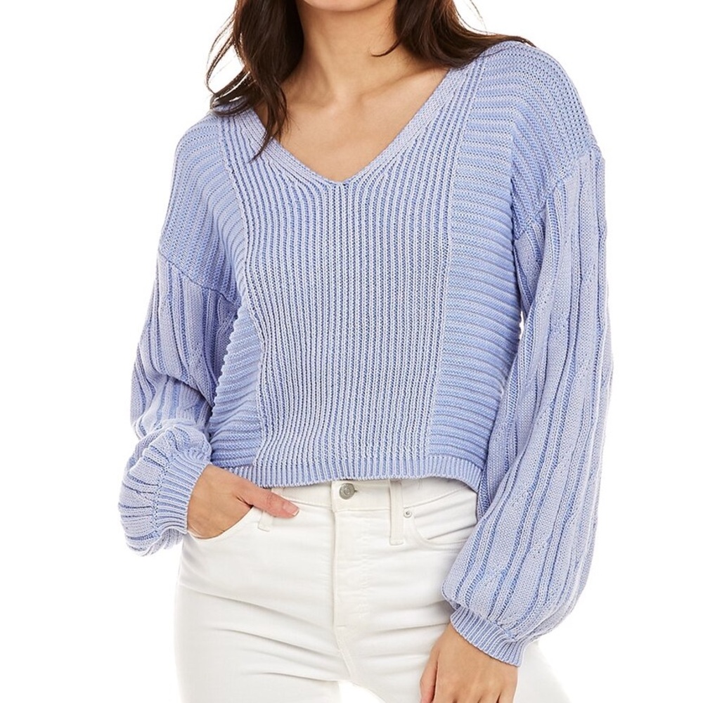 Free People blue cable knit vneck sweater